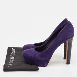 Brian Atwood Purple Python Leather and Suede Platform Pumps Size 39