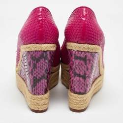 Pre Owned Brian Atwood Pink/Purple Water Snakeskin Leather Wedge Pumps Size 37