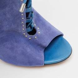 Brian Atwood Blue Suede Embellished Ankle Length Boots Size 38