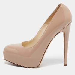 Brian Atwood Beige Patent Leather Platform Pumps Size 37