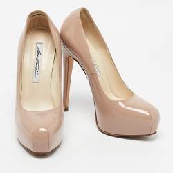 Brian Atwood Beige Patent Leather Platform Pumps Size 37