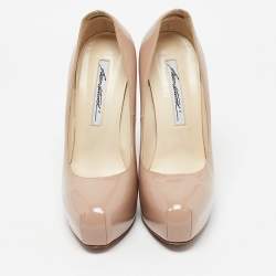 Brian Atwood Beige Patent Leather Platform Pumps Size 37