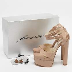 Brian Atwood Beige Patent Leather Carmen Platform Sandals Size 37.5