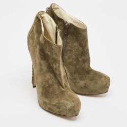 Brian Atwood Olive Green Suede Chain Embellished Booties Size 38.5