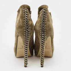Brian Atwood Olive Green Suede Chain Embellished Booties Size 38.5