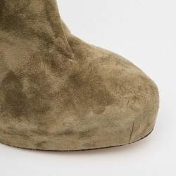 Brian Atwood Olive Green Suede Chain Embellished Booties Size 38.5