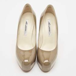 Brian Atwood Grey Patent Leather Platform Pumps Size 38