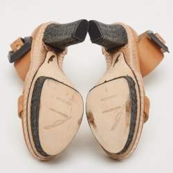 Brian Atwood Brown/Black Snakeskin Embossed and Leather Braganca Ankle Strap Sandals Size 37.5