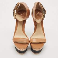 Brian Atwood Brown/Black Snakeskin Embossed and Leather Braganca Ankle Strap Sandals Size 37.5
