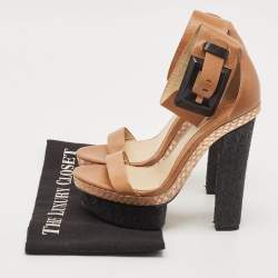 Brian Atwood Brown/Black Snakeskin Embossed and Leather Braganca Ankle Strap Sandals Size 37.5