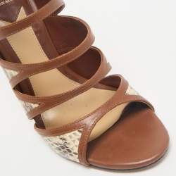 Brian Atwood Brown Leather and Snakeskin Lynnden Cage Sandals Size 38