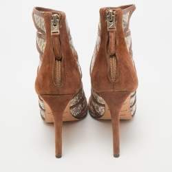 Brian Atwood Brown Leather and Snakeskin Lynnden Cage Sandals Size 38