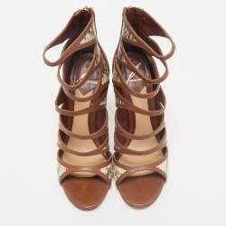 Brian Atwood Brown Leather and Snakeskin Lynnden Cage Sandals Size 38