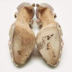 Pre Owned Brian Atwood Beige Cut Out Studded Suede Peep Toe Platform Sandals Size 39