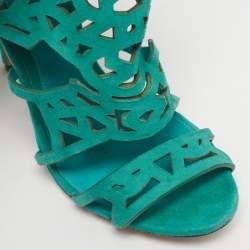 Pre Owned Brian Atwood Green Suede Laplata Laser Cut Sandals Size 39.5