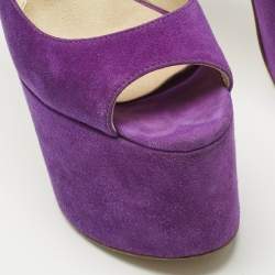 Pre Owned Brian Atwood Purple Suede Platform Open Toe Pumps Size 36
