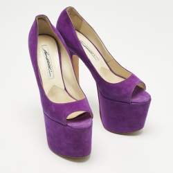Pre Owned Brian Atwood Purple Suede Platform Open Toe Pumps Size 36