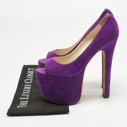 Pre Owned Brian Atwood Purple Suede Platform Open Toe Pumps Size 36