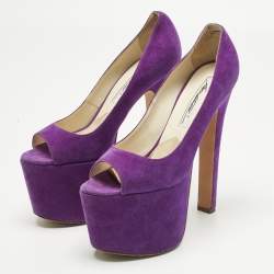 Pre Owned Brian Atwood Purple Suede Platform Open Toe Pumps Size 36