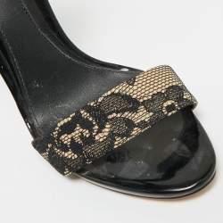 Pre Owned صندل براين أتوود أسود/بيج دانتيل وجلد لامع بحزام للكاحل مقاس 35.5