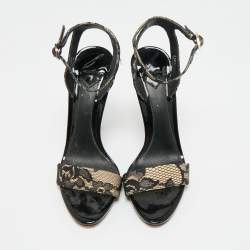 Pre Owned صندل براين أتوود أسود/بيج دانتيل وجلد لامع بحزام للكاحل مقاس 35.5