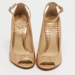 Pre Owned Brian Atwood Size 35.5 Metallic Python Leather Open Toe Pumps