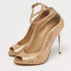 Pre Owned Brian Atwood Size 35.5 Metallic Python Leather Open Toe Pumps