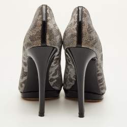 مملوكة مسبقًا Brian Atwood Size 38.5 Silver Metallic Lurex Fabric Leopard Print Pumps