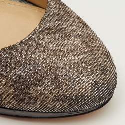 مملوكة مسبقًا Brian Atwood Size 38.5 Silver Metallic Lurex Fabric Leopard Print Pumps