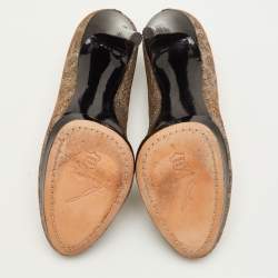 مملوكة مسبقًا Brian Atwood Size 38.5 Silver Metallic Lurex Fabric Leopard Print Pumps