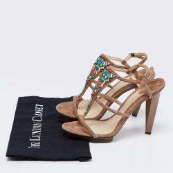 Brian Atwood Brown Suede Donasa Crystal T Strap Sandals Size 38
