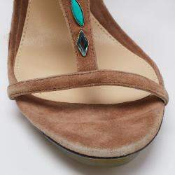 Brian Atwood Brown Suede Donasa Crystal T Strap Sandals Size 38