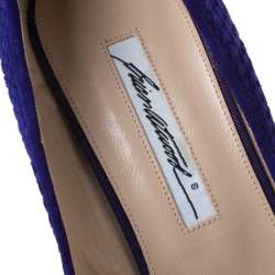 Brian Atwood Purple/Pink Textured Suede and Caflhair Peep Toe Espadrilles  Wedge Pumps Size 38