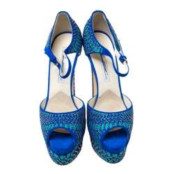 Brian Atwood Blue Tribeca Laser Suede and Leather Mary Jane Platform Sandals Size 38.5