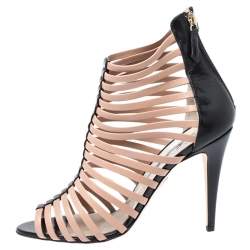 Brian Atwood Beige/Black Dolores Caged Strap Peep Toe Sandals Size 39.5