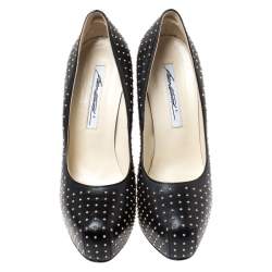 Brian Atwood Black Leather Studded Platform Pumps Size 38.5