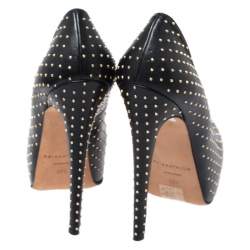 Brian Atwood Black Leather Studded Platform Pumps Size 38.5