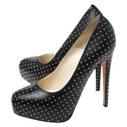 Brian Atwood Black Leather Studded Platform Pumps Size 38.5