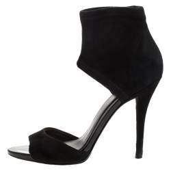 Brian Atwood Black Suede Correns Ankle Cuff Sandals Size 36.5