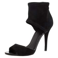 Brian Atwood Black Suede Correns Ankle Cuff Sandals Size 36.5