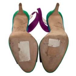 Brian Atwood Multicolor Suede Peep Toe Slingback Platform Sandals Size 39.5