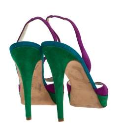 Brian Atwood Multicolor Suede Peep Toe Slingback Platform Sandals Size 39.5