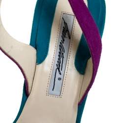 Brian Atwood Multicolor Suede Peep Toe Slingback Platform Sandals Size 39.5