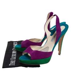 Brian Atwood Multicolor Suede Peep Toe Slingback Platform Sandals Size 39.5