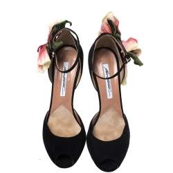 Brian Atwood Black Suede Peep Toe Ankle Strap Oriana Sandals Size 39