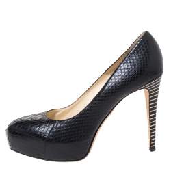 Brian Atwood Black Python Embossed Leather Platform Pumps Size 40