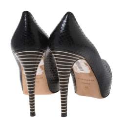 Brian Atwood Black Python Embossed Leather Platform Pumps Size 40