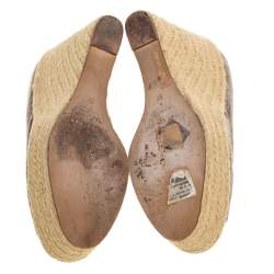Brian Atwood Lizard Peep Toe Espadrilles Wedge Pumps Size 37