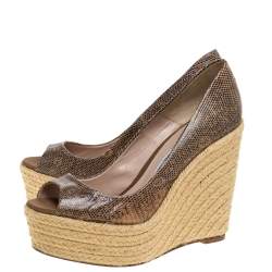 Brian Atwood Lizard Peep Toe Espadrilles Wedge Pumps Size 37