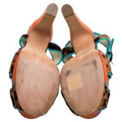 Pre Owned Brian Atwood Multicolor Animal Print Calf Hair, Suede and Leather Trim Platform Sandals Size 39